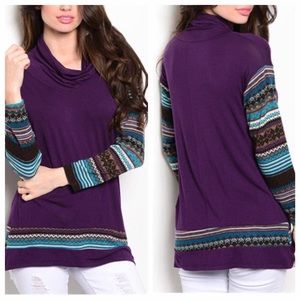 5⭐️! 🆕💜purple top, knit pattern sleeve & hem detail